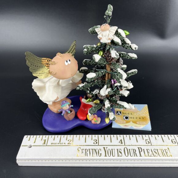 Vintage Kirk's Kritters Angel Cheeks Christmas Angel Figurine w/ Base Tree - Picture 5 of 16
